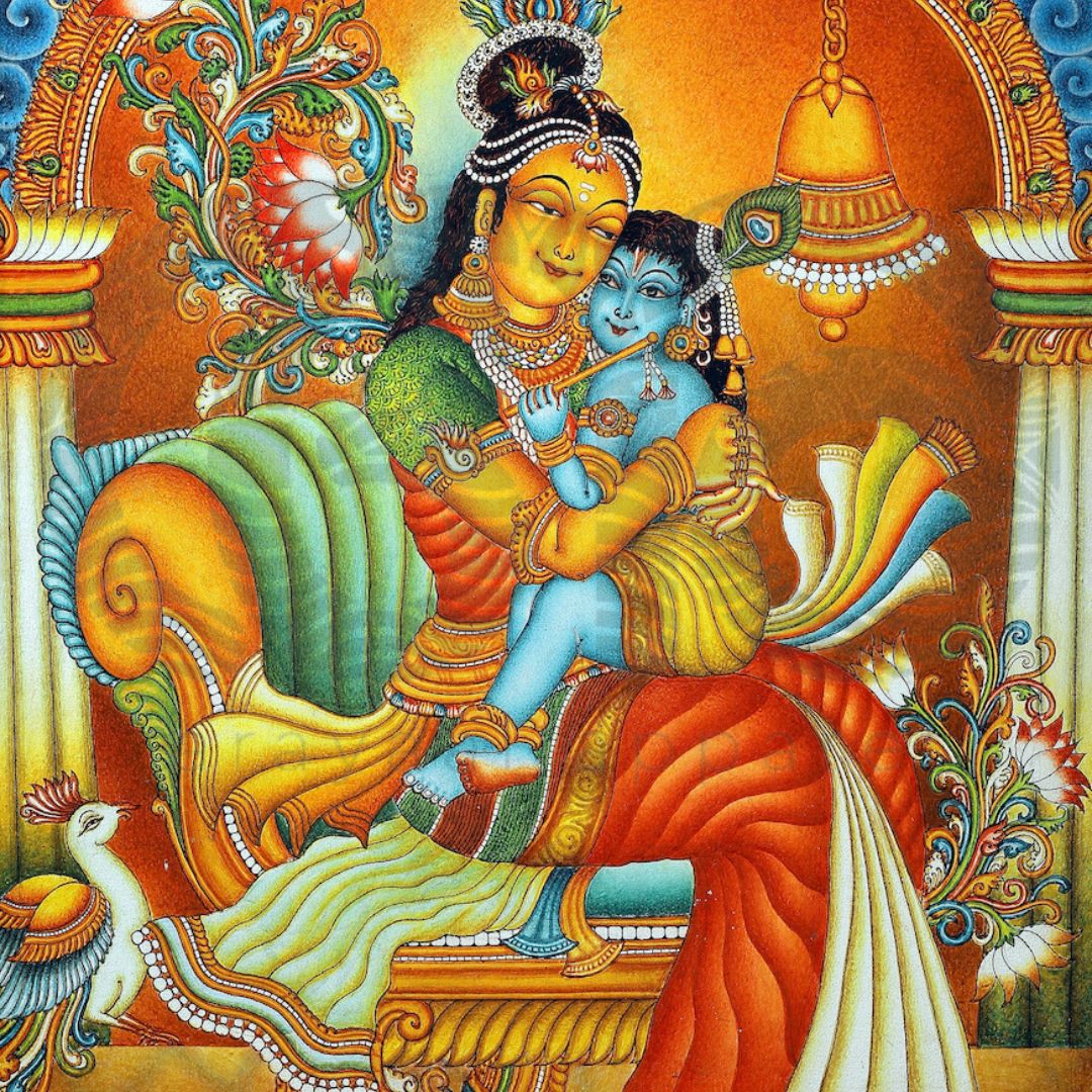 Lord Krishna in Yashodamma's Lap – Canvas Painting