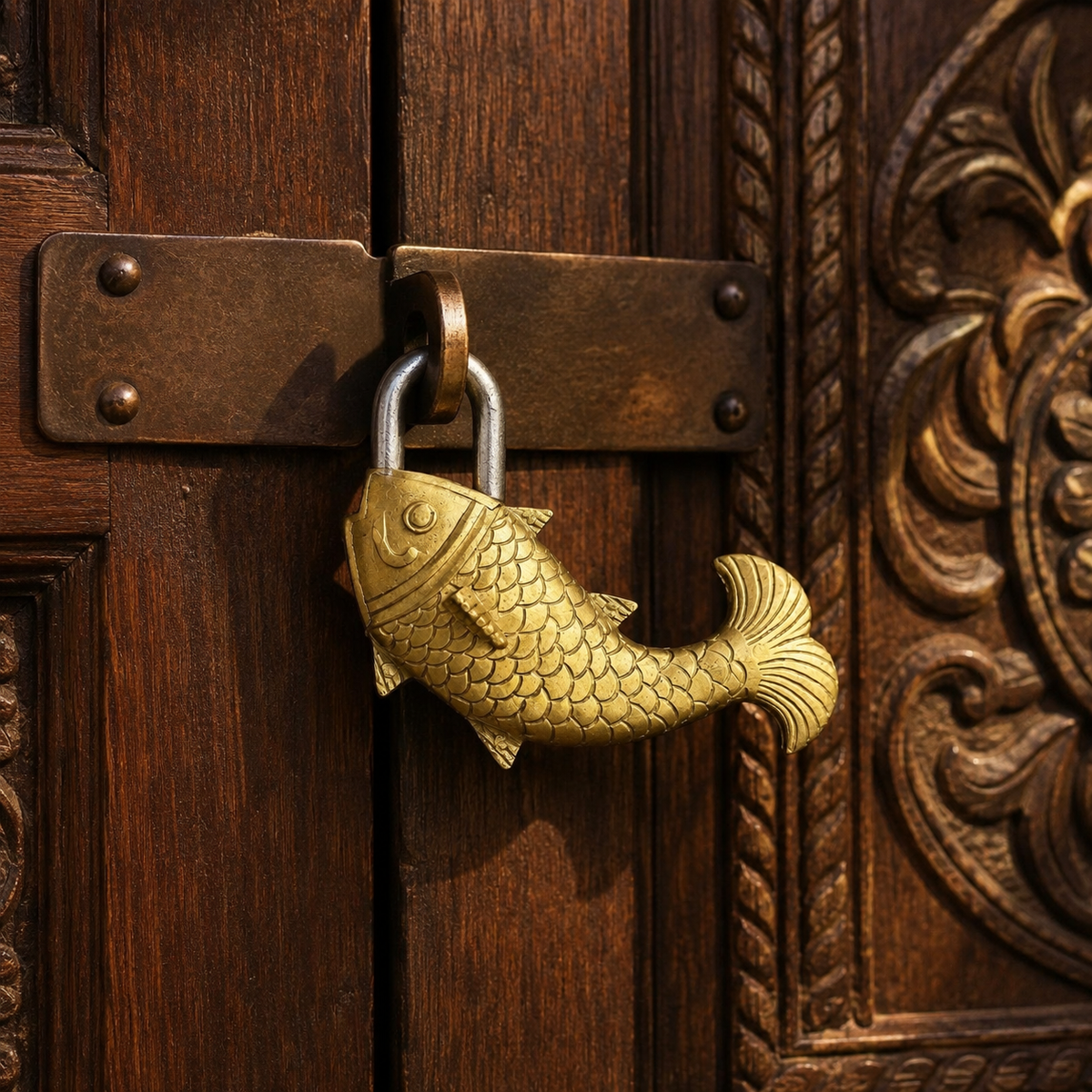 Antique Brass Fish Lock – Traditional Decorative Padlock